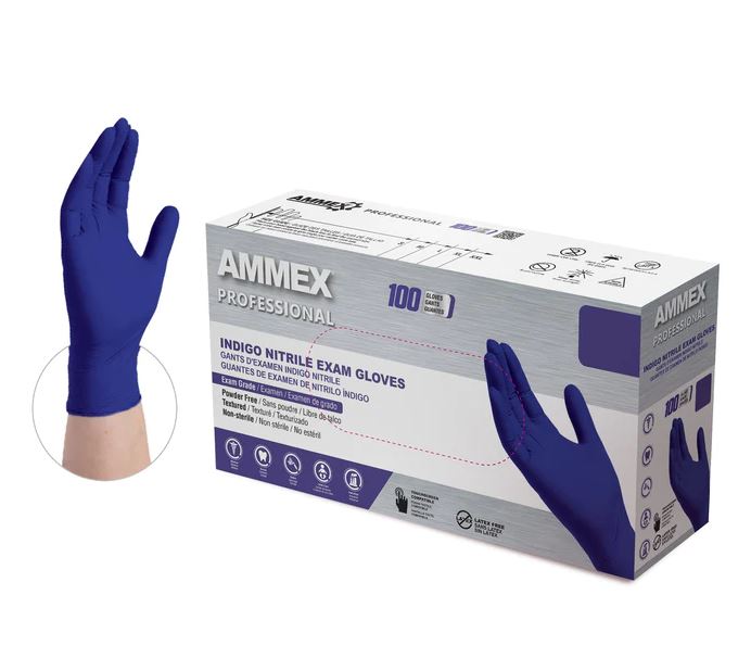 10/100 Ammex LG Indigo Nitrile Exam Glove