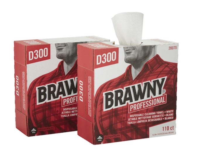 BRAWNY® Professional D300 Disposable Wipers, Tall Box, White, 10/110